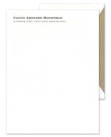 Plain white letterhead with matching envelopes.