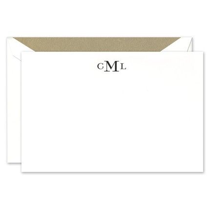 Personalized notecard with monogram, matching envelope.